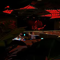 Modern Bar Interior With Red Lighting Ceiling Decoration And Moon Background 3d model