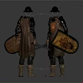 Two Medieval Warriors in Full Armor With Shields Helmets and Swords Standing 3d model