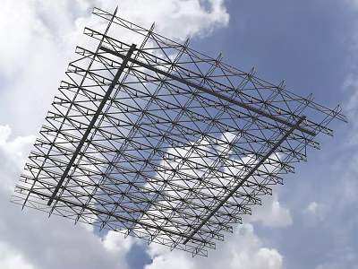 Metal Grid Like Scaffolding Structure For Construction Support Against Blue Sky With Clouds 3d model