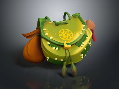Green Stylish Fashion Bag With Yellow Accents Brown Details Wing Design And Star Emblem 3d model