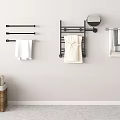 Stylish Bathroom Set With Black Towel Racks Mirror Towels And Wicker Basket