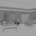 Modern Office Interior Design With Executive Desk Sofa Plants And Large Windows 3d model