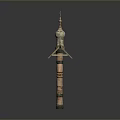 Traditional Wooden Building Model With Decorative Roof Cross Double Doors And Ornate Columns