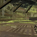 Historical Wooden Basement Interior With Weathered Beams And Flagstone Floor