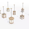 Various Wooden Pendant Lights With Different Natural Design Structures On 3d model