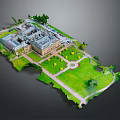 Grand Classical Building With Large Lawn Garden Pathway And Parking Area