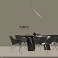 Modern Poliform Dining Table Set With Round Table And Six Black Dining Chairs 3d model