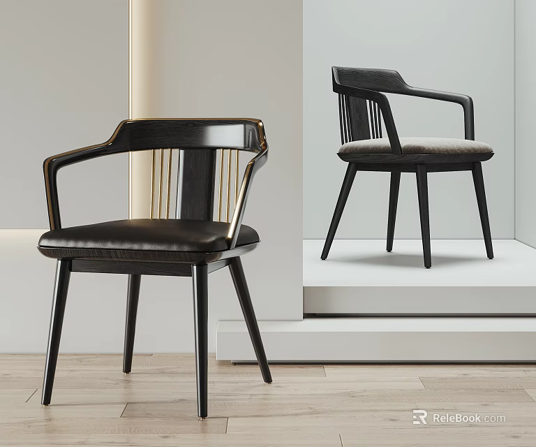 Modern Accent Chair With Dark Wooden Frame Leather Seat Curved Armrests In Minimalist Setting 3d model 