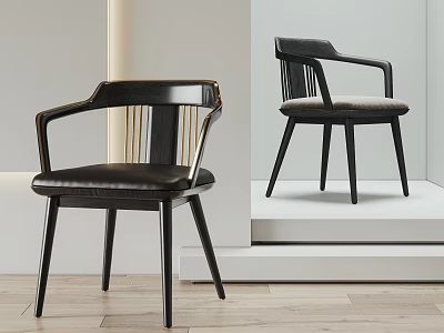 Modern Accent Chair With Dark Wooden Frame Leather Seat Curved Armrests In Minimalist Setting 3d model