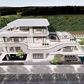 Modern Courtyard Garden With Villa Swimming Pool Terrace And Green Plants