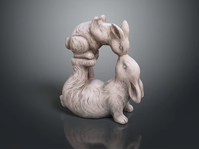 Two Cute Rabbits Sculpture in Circular Hugging Pose with Smooth Textured Design 3d model