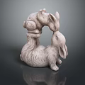 Two Cute Rabbits Sculpture in Circular Hugging Pose with Smooth Textured Design 3d model