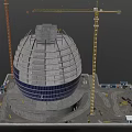 Construction Site With Dome Shaped Building And Tower Cranes Under Construction 3d model