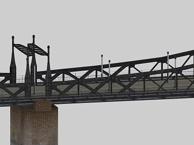 Steel Truss Bridge Design With Brick Support Pillars And Metal Railings 3d model