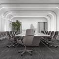 Modern Conference Room Interior With Curved Lighting Long Table White Chairs And Large Screen