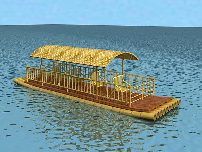 Tranquil Garden Landscape With Bamboo Raft Canopy Railing And Seats On Water 3d model