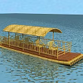 Tranquil Garden Landscape With Bamboo Raft Canopy Railing And Seats On Water