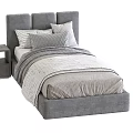 Modern Single Bed with Upholstered Headboard Nightstand Soft Bedspread and Decorative Pillows 3d model