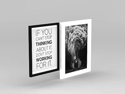 Tech Exhibition Hall Display With Inspirational Quote And Vintage Train Photo Frames 3d model