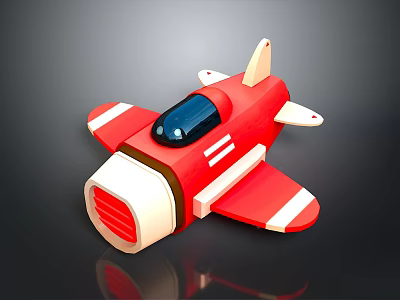 Red and White Cartoon Toy Airplane with Black Cockpit Propeller and Wings 3d model