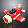 Red and White Cartoon Toy Airplane with Black Cockpit Propeller and Wings