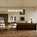 Warm Neutral Vintage Open Plan Living And Dining Room Interior With Chic Natural Wood Furnishings