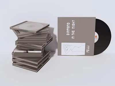 Stack of Books and Magazines with Vinyl Record and Title Design 3d model