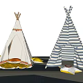 Colorful Tepee Tents With Patterned Accents Striped Design And Yellow Cushions Pillows