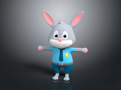 Cute 3D Cartoon Rabbit Sculpture with Blue Uniform and Badge Design 3d model