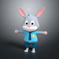 Cute 3D Cartoon Rabbit Sculpture with Blue Uniform and Badge Design