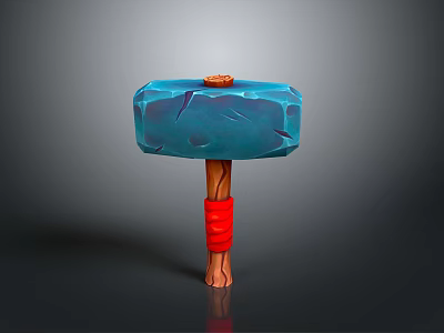 Fantasy Weapon Design Blue Cracked Hammerhead With Orange Top Brown Handle And Red Strap 3d model