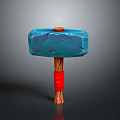 Fantasy Weapon Design Blue Cracked Hammerhead With Orange Top Brown Handle And Red Strap