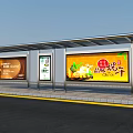 Outdoor Bus Stop With Billboards Shelter Along Sidewalk And Road
