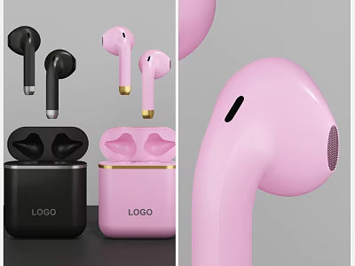 Modern Wireless Earbuds With Black Pink Charging Case Stylish And Ergonomic Design 3d model