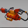 Vibrant Red And Yellow Mechanical Weapon 3D Model With Heavy Duty Pipes And Tank