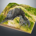 3D Garden Landscape Design In Open Book With Realistic Grass And Rocky Terrain