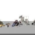 Outdoor Commercial Event Equipment With Tent Structure Seating And Plants Near Modern Glass Building