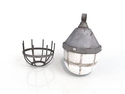Rustic Vintage Light Fixture With Metal Protective Cage And Textured Glass 3d model