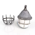 Rustic Vintage Light Fixture With Metal Protective Cage And Textured Glass