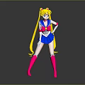 Anime Game Character Sailor Moon In Blue Sailor Uniform With Blonde Hair Pink Bow And Pink Thigh High Socks