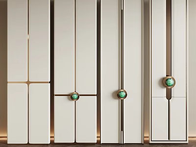 Modern Luxury White Wall Panels with Golden Lines and Green Gemstone Accents 3d model