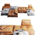Modern Modular Sectional Sofa With Brown Gray Leather Upholstery And Soft Cushions 3d model