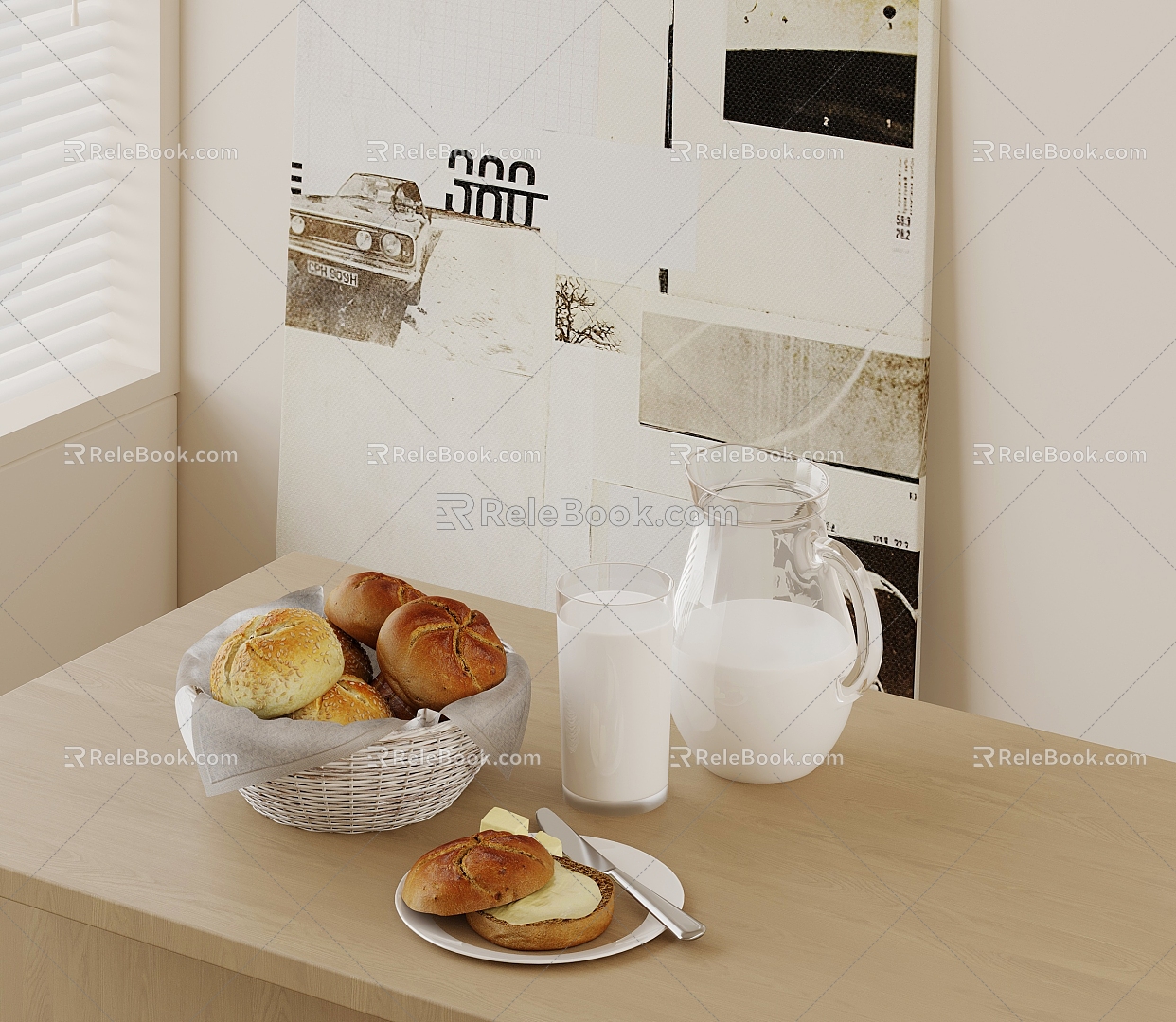 Food Milk Bread 3d model