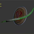 Ancient Weapon Shield and Curved Sword With Red Decorative Pattern