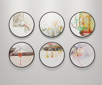 New Chinese Round Frame Painting Decorative Painting 3d model