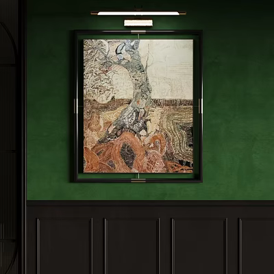 Abstract Painting with Black Frame on Green Wall Featuring Abstract Tree Texture 3d model