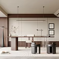 Modern study desk and chair combination chandelier floor lamp hanging picture computer 3d model