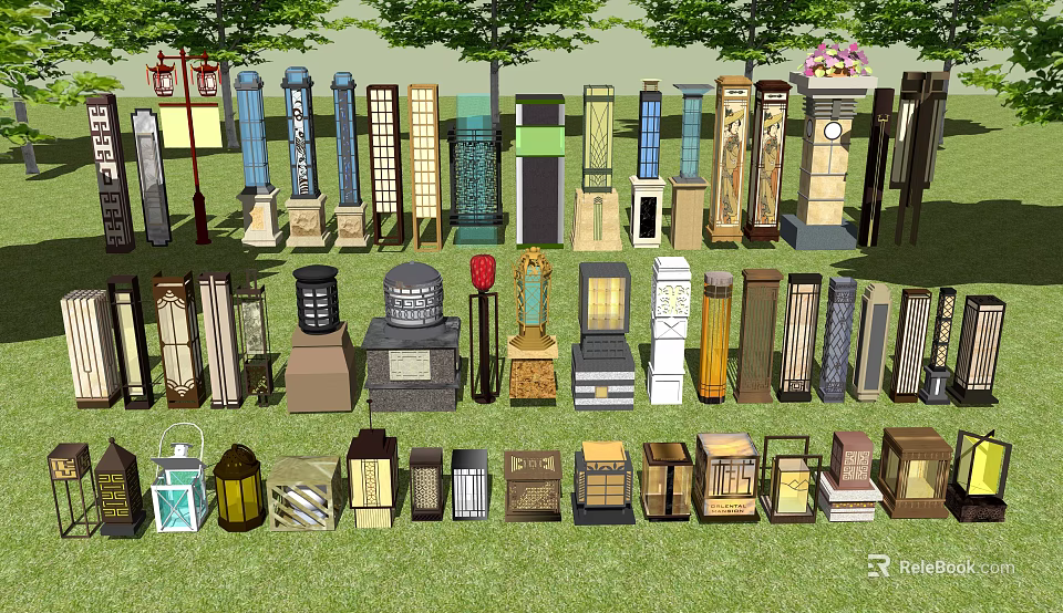 Various Styles of Outdoor Lights Featuring Different Designs and Materials for Garden Patio Decor 3d model 