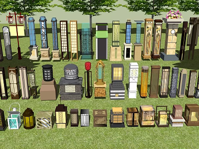 Various Styles of Outdoor Lights Featuring Different Designs and Materials for Garden Patio Decor 3d model
