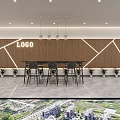Modern Office Corridor Interior Design With Wooden Columns Marble Floor Recessed Lighting And Green Plants